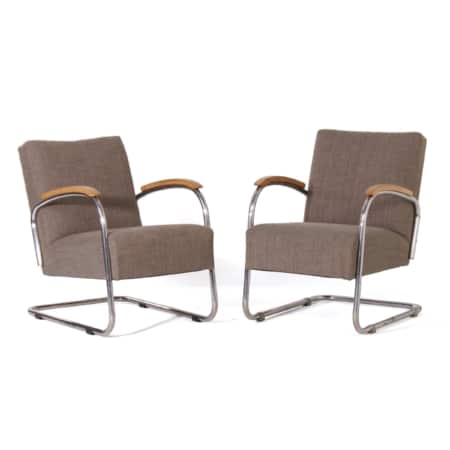 Set Bauhaus Fauteuils van W.H. Gispen voor Gispen, 1950s – Opnieuw Gestoffeerd