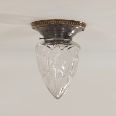 Art Deco Plafondlamp met Messing Voet en Geslepen glas, 1930s