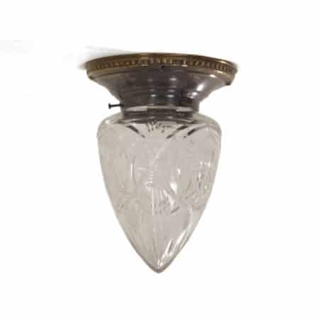 Art Deco Plafondlamp met Messing Voet en Geslepen glas, 1930s | Vintage Design