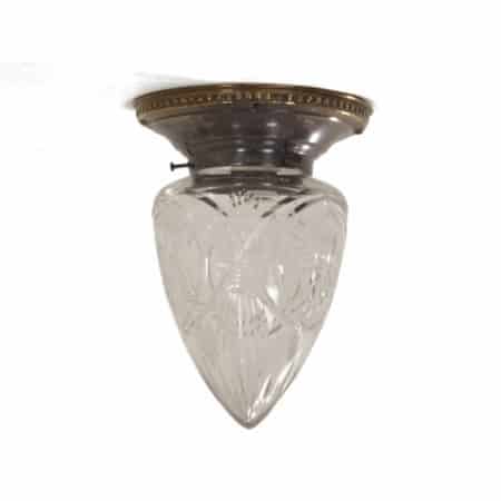 Art Deco Plafondlamp met Messing Voet en Geslepen glas, 1930s