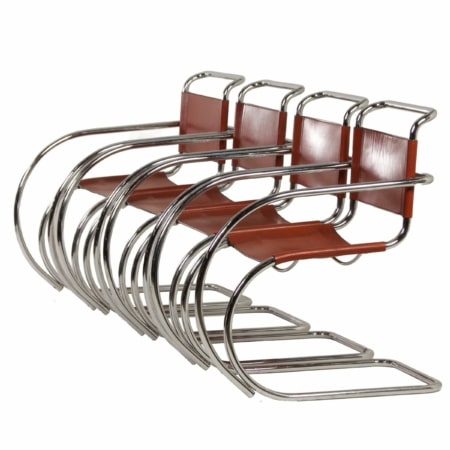 Leren Buisstoelen MR20 van Mies van der Rohe voor Fasem, 1980s - Set van 4