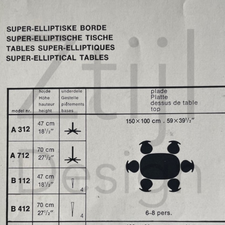 Super Elliptical Eettafel van Piet Hein en Bruno Mathsson voor Fritz Hansen, 1970s