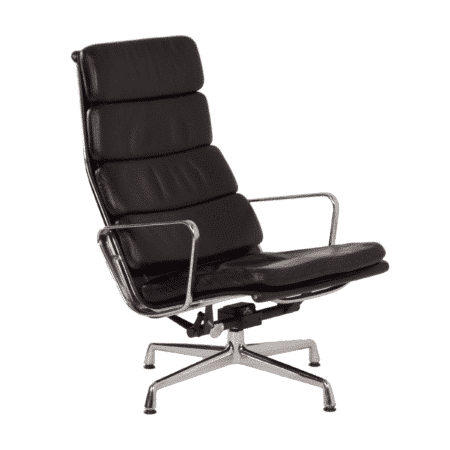 Zwart Leren EA 222 Soft Pad Fauteuil van Charles & Ray Eames voor Vitra, 2000s