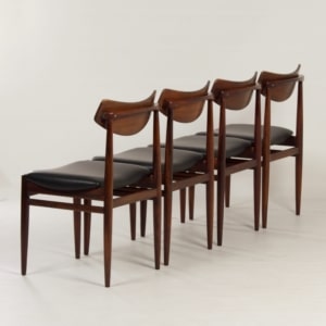Palissander Eetkamerstoelen met nieuw zwart Leder, 1960s | Set van 4