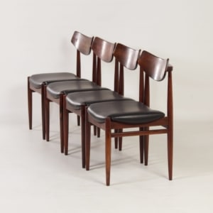 Palissander Eetkamerstoelen met nieuw zwart Leder, 1960s | Set van 4