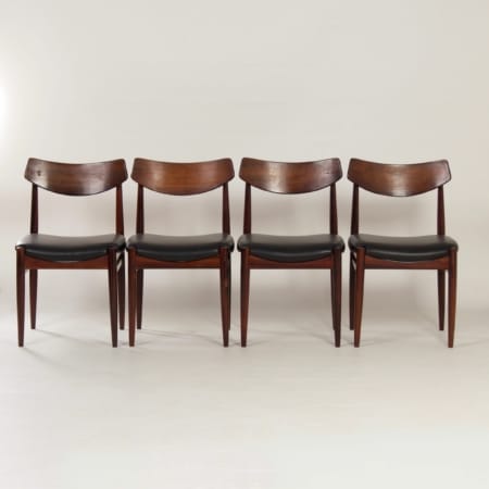 Palissander Eetkamerstoelen met nieuw zwart Leder, 1960s | Set van 4