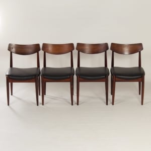 Palissander Eetkamerstoelen met nieuw zwart Leder, 1960s | Set van 4