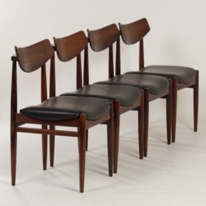 Palissander Eetkamerstoelen met nieuw zwart Leder, 1960s | Set van 4