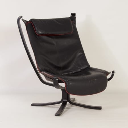 Falcon Chair van Sigurd Ressel voor Vatne Mobler, 1980s &#8211; Zwart Leer