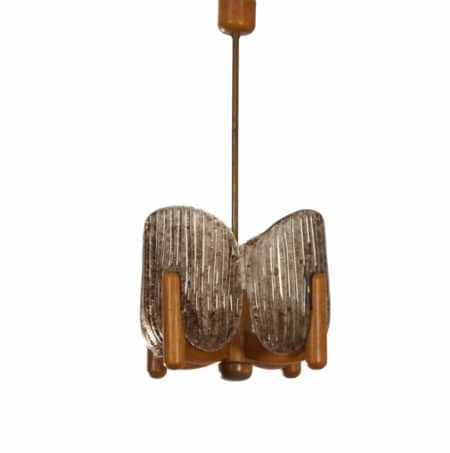 Vintage Hanglamp van Hustadt Leuchten, 1970s | Eikenhouten Lamp met Glazen Diffusers