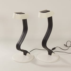 Paar iGuzzini Snocky Tafellampen van Bruno Gecchelin, 1980s | Zwart Wit