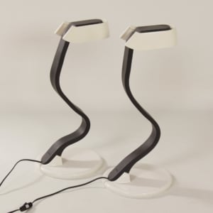 Paar iGuzzini Snocky Tafellampen van Bruno Gecchelin, 1980s | Zwart Wit