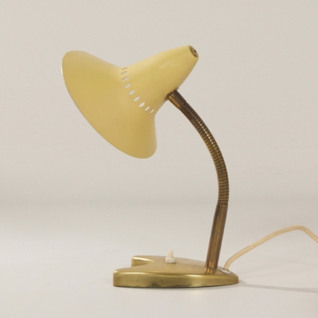 Geel bureaulampje met Messing Voet, 1960s