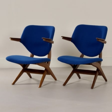 Pelikaan Fauteuils van Louis van Teeffelen voor Webe, 1960s | Set van Twee Blauwe Leunstoelen