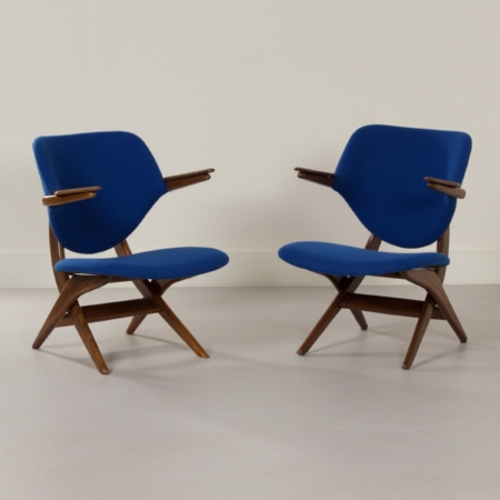 Pelikaan Fauteuils van Louis van Teeffelen voor Webe, 1960s | Set van Twee Blauwe Leunstoelen