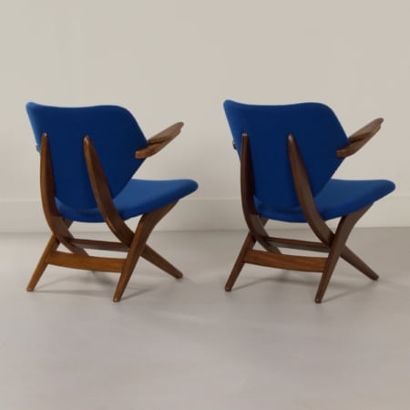 Pelikaan Fauteuils van Louis van Teeffelen voor Webe, 1960s | Set van Twee Blauwe Leunstoelen