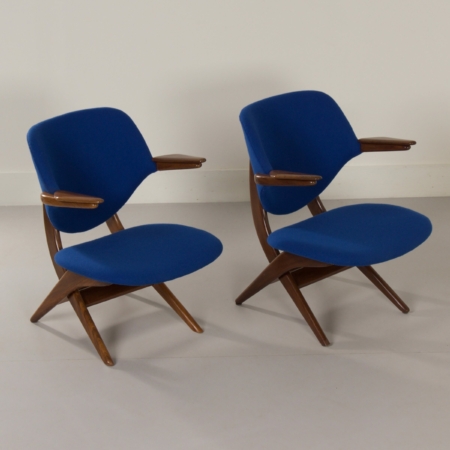 Pelikaan Fauteuils van Louis van Teeffelen voor Webe, 1960s | Set van Twee Blauwe Leunstoelen