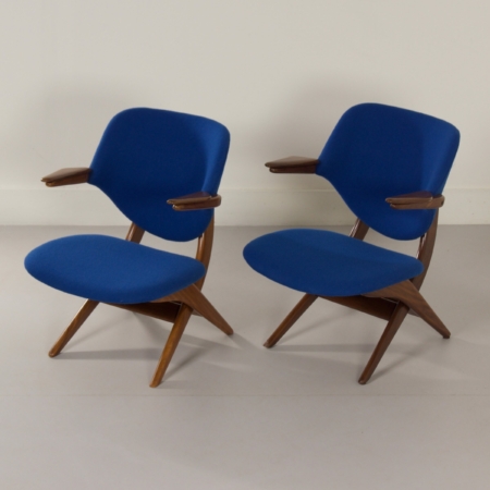 Pelikaan Fauteuils van Louis van Teeffelen voor Webe, 1960s | Set van Twee Blauwe Leunstoelen