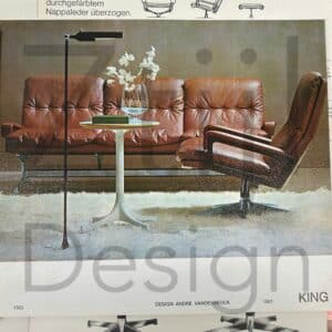 3-Zitsbank King van Andre Vandenbeuck voor Strässle International, 1960s | Zwart Leder