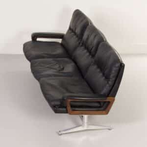 3-Zitsbank King van Andre Vandenbeuck voor Strässle International, 1960s | Zwart Leder