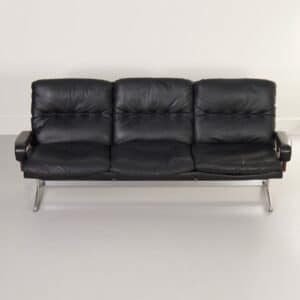 3-Zitsbank King van Andre Vandenbeuck voor Strässle International, 1960s | Zwart Leder