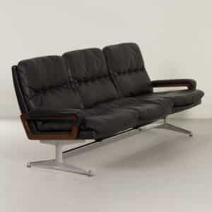 3-Zitsbank King van Andre Vandenbeuck voor Strässle International, 1960s | Zwart Leder