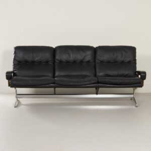3-Zitsbank King van Andre Vandenbeuck voor Strässle International, 1960s | Zwart Leder