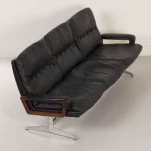 3-Zitsbank King van Andre Vandenbeuck voor Strässle International, 1960s | Zwart Leder