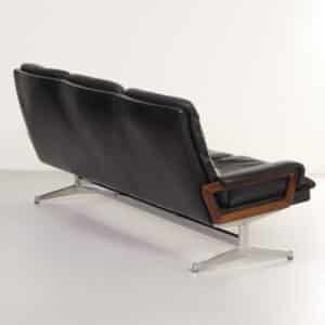 3-Zitsbank King van Andre Vandenbeuck voor Strässle International, 1960s | Zwart Leder