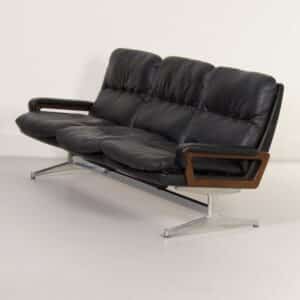 3-Zitsbank King van Andre Vandenbeuck voor Strässle International, 1960s | Zwart Leder