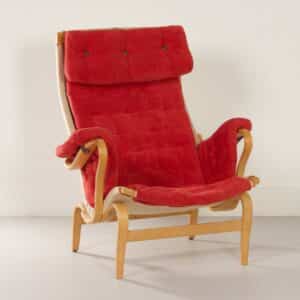 Pernilla Fauteuil van Bruno Mathsson voor Dux, 1980s | Rode Velours Bekleding