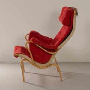 Pernilla Fauteuil van Bruno Mathsson voor Dux, 1980s | Rode Velours Bekleding