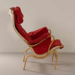 Pernilla Fauteuil van Bruno Mathsson voor Dux, 1980s | Rode Velours Bekleding