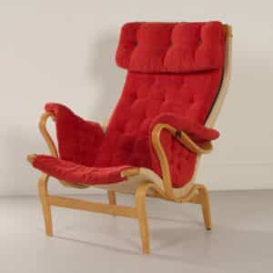 Pernilla Fauteuil van Bruno Mathsson voor Dux, 1980s | Rode Velours Bekleding