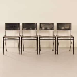 Eetkamerstoelen van Arnold Merckx voor Metaform, 1980s | Set van 4 in Zwart Tuigleer