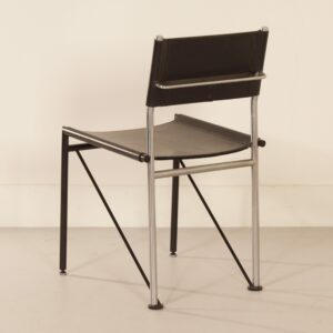 Eetkamerstoelen van Arnold Merckx voor Metaform, 1980s | Set van 4 in Zwart Tuigleer