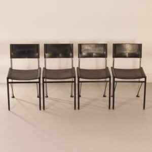 Eetkamerstoelen van Arnold Merckx voor Metaform, 1980s | Set van 4 in Zwart Tuigleer