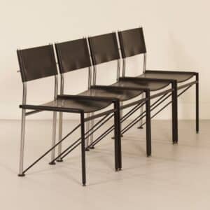 Eetkamerstoelen van Arnold Merckx voor Metaform, 1980s | Set van 4 in Zwart Tuigleer