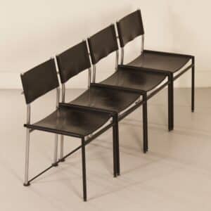 Eetkamerstoelen van Arnold Merckx voor Metaform, 1980s | Set van 4 in Zwart Tuigleer