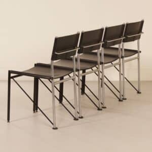 Eetkamerstoelen van Arnold Merckx voor Metaform, 1980s | Set van 4 in Zwart Tuigleer