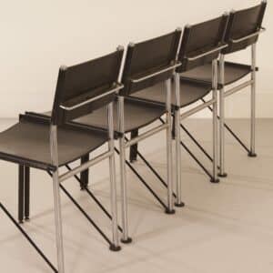 Eetkamerstoelen van Arnold Merckx voor Metaform, 1980s | Set van 4 in Zwart Tuigleer