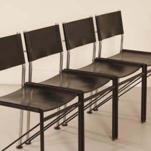 Eetkamerstoelen van Arnold Merckx voor Metaform, 1980s | Set van 4 in Zwart Tuigleer
