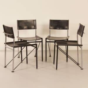 Eetkamerstoelen van Arnold Merckx voor Metaform, 1980s | Set van 4 in Zwart Tuigleer