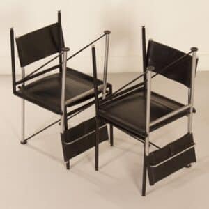 Eetkamerstoelen van Arnold Merckx voor Metaform, 1980s | Set van 4 in Zwart Tuigleer