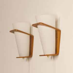 Teakhouten Wandlampen van Louis Kalff voor Philips, 1950s | Set van 2