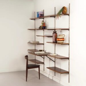 Palissander Wandsysteem van Tetex, Nederland, 1960s – Modulair Wandmeubel met Bureau en 14 Planken