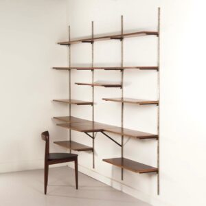 Palissander Wandsysteem van Tetex, Nederland, 1960s – Modulair Wandmeubel met Bureau en 14 Planken