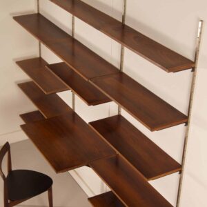 Palissander Wandsysteem van Tetex, Nederland, 1960s – Modulair Wandmeubel met Bureau en 14 Planken