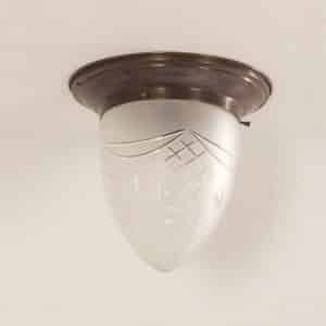 Grote Art Deco Plafondlamp met Bronzen Voet en Geslepen glas, 1930s