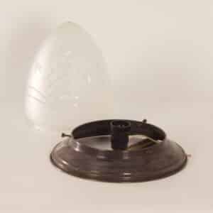 Grote Art Deco Plafondlamp met Bronzen Voet en Geslepen glas, 1930s